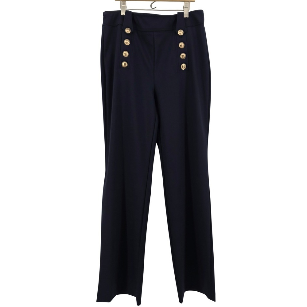 Rachel Zoe Navy Blue High Waist Sailor Pants Gold Buttons Wide Leg Size 10 NWOT